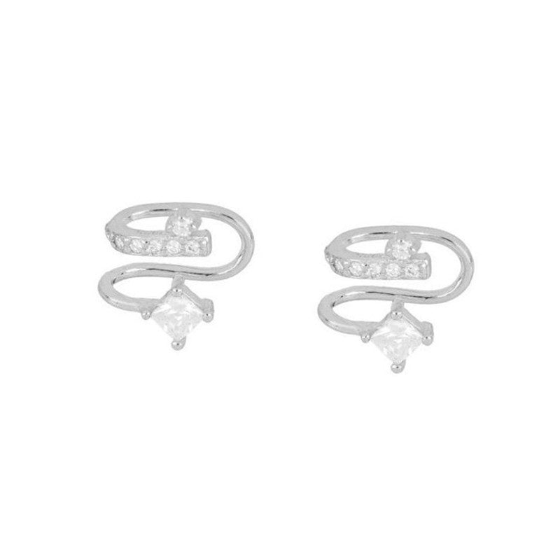 Sterling Silver Premium Diamond Geometric Earrings