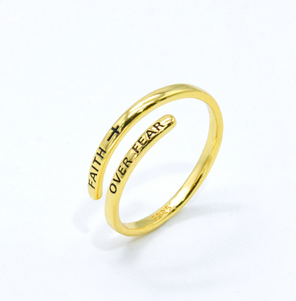 Faith Over Fear Adjustable S925 Silver Bypass Ring