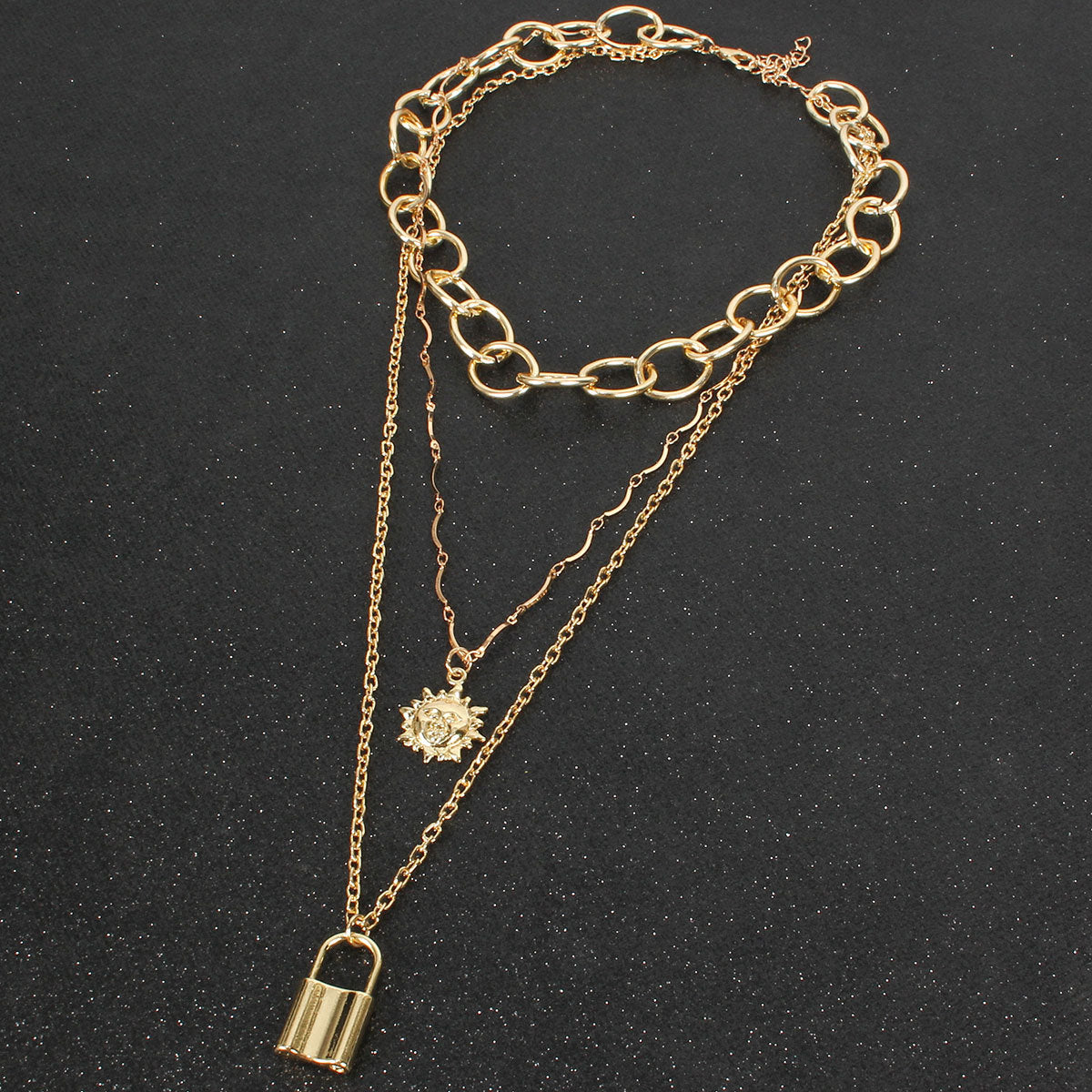 Exaggerated Layered Necklace with Sunflower Pendant