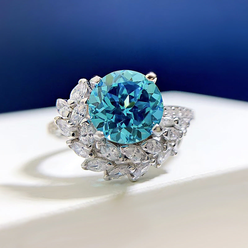 S925 Silver Round Rhinestone Ring – Navy & Sapphire Blue