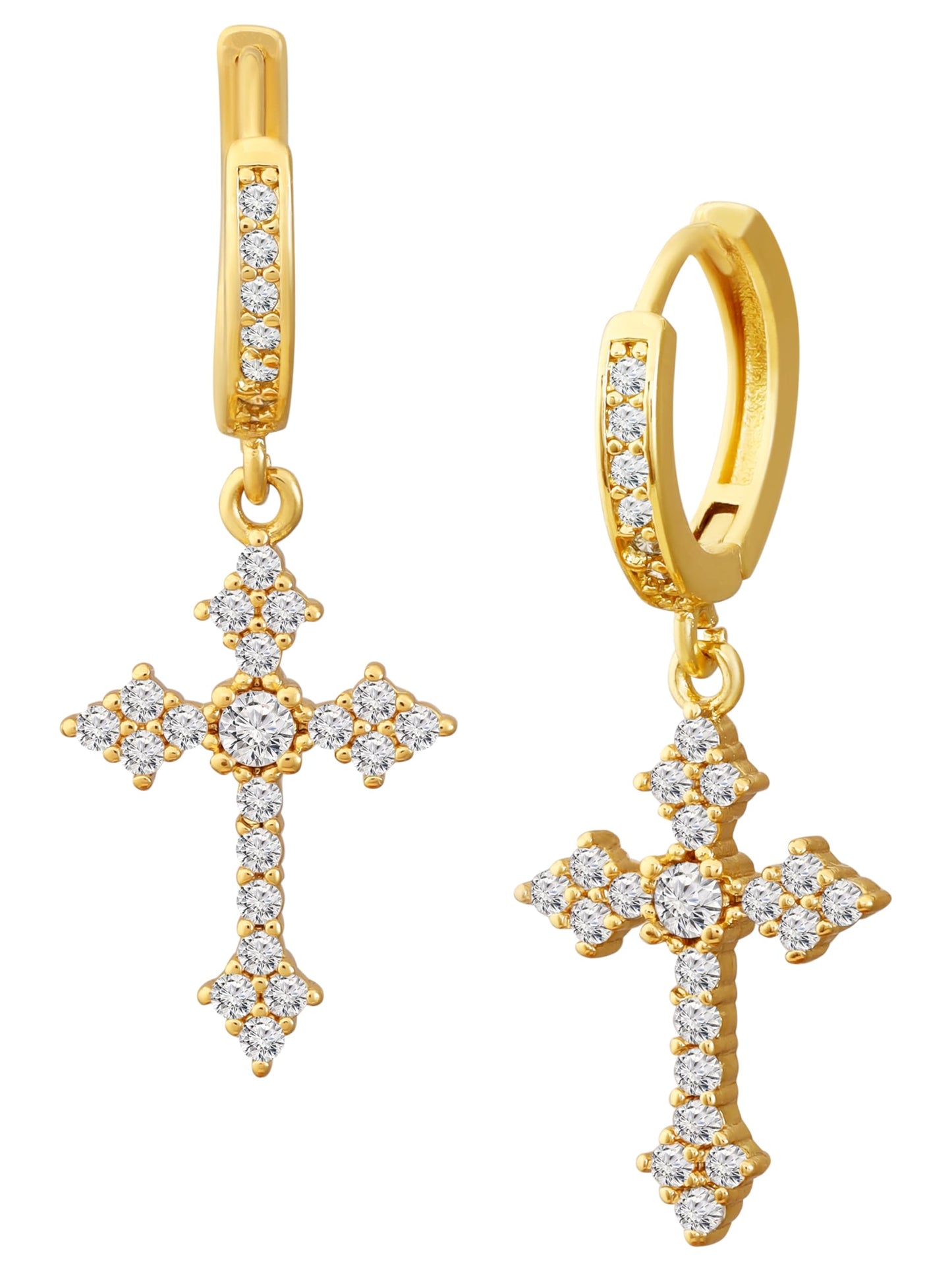 Gold-tone Rhinestone Cross Hoop Earrings
