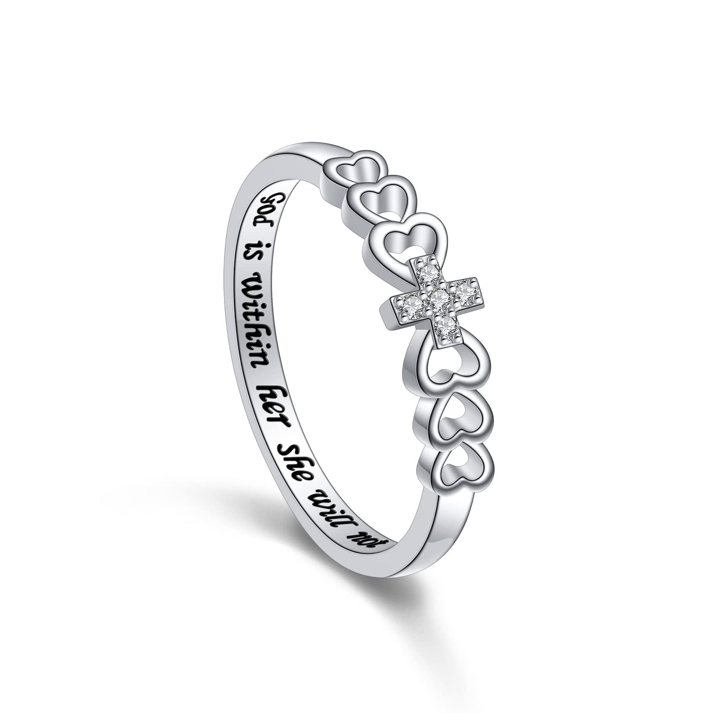 S925 Sterling Silver Cross Heart Ring – Bible Verse-Size 11