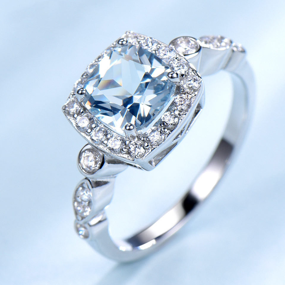 S925 Silver Ring with Blue Topaz Stone