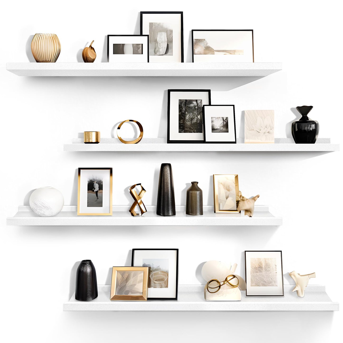 LaVie Home 36-Inch White Floating Shelves – Set of 4