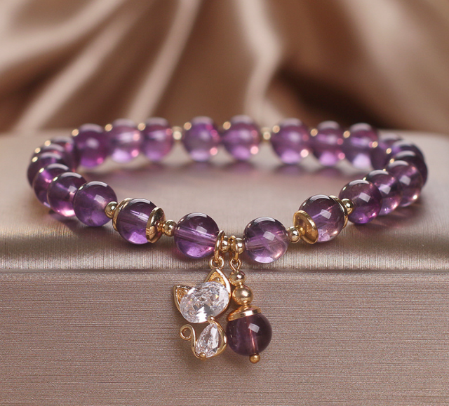 Amethyst Cat Charm Bracelet for Women