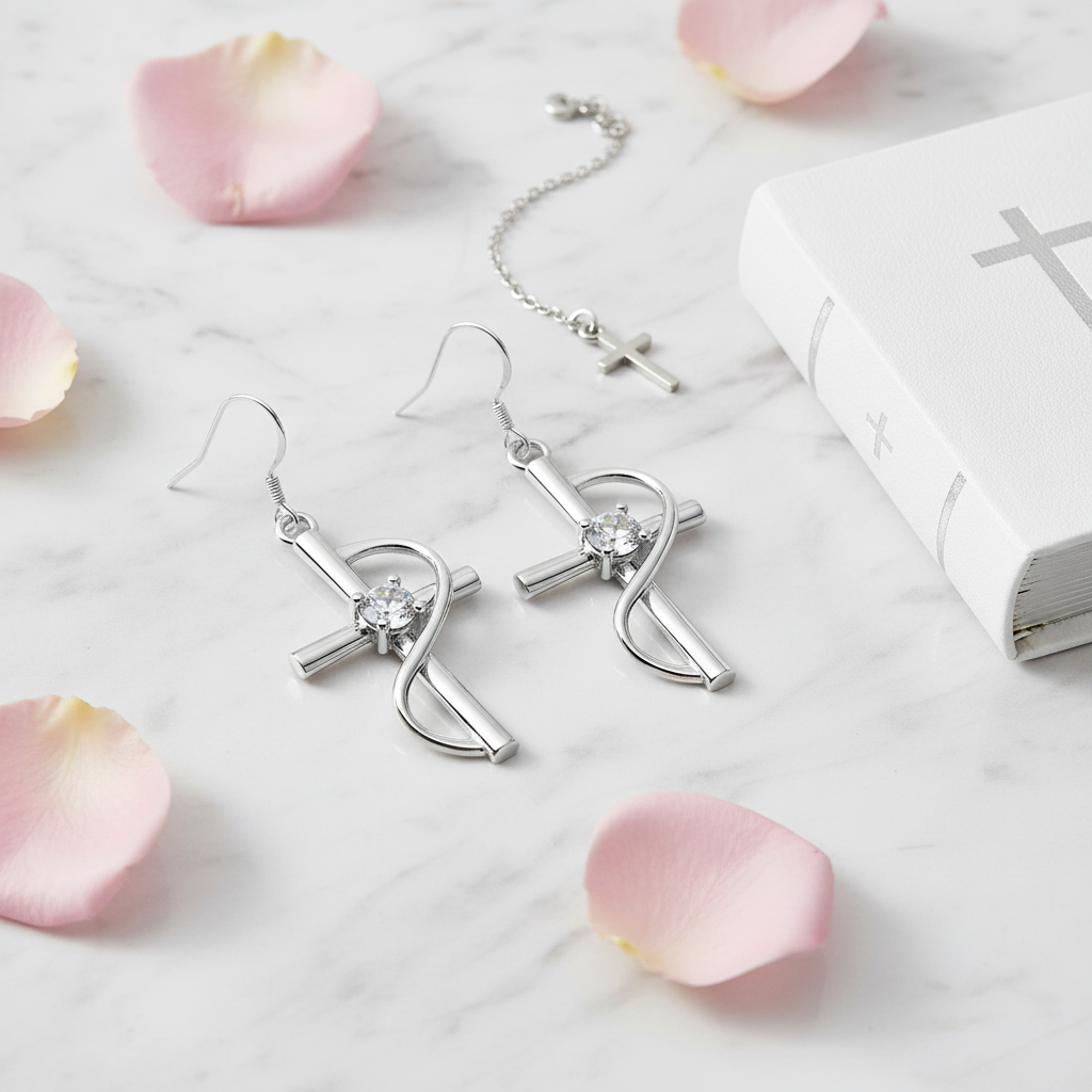 Silver Plated Cross Drop Earrings