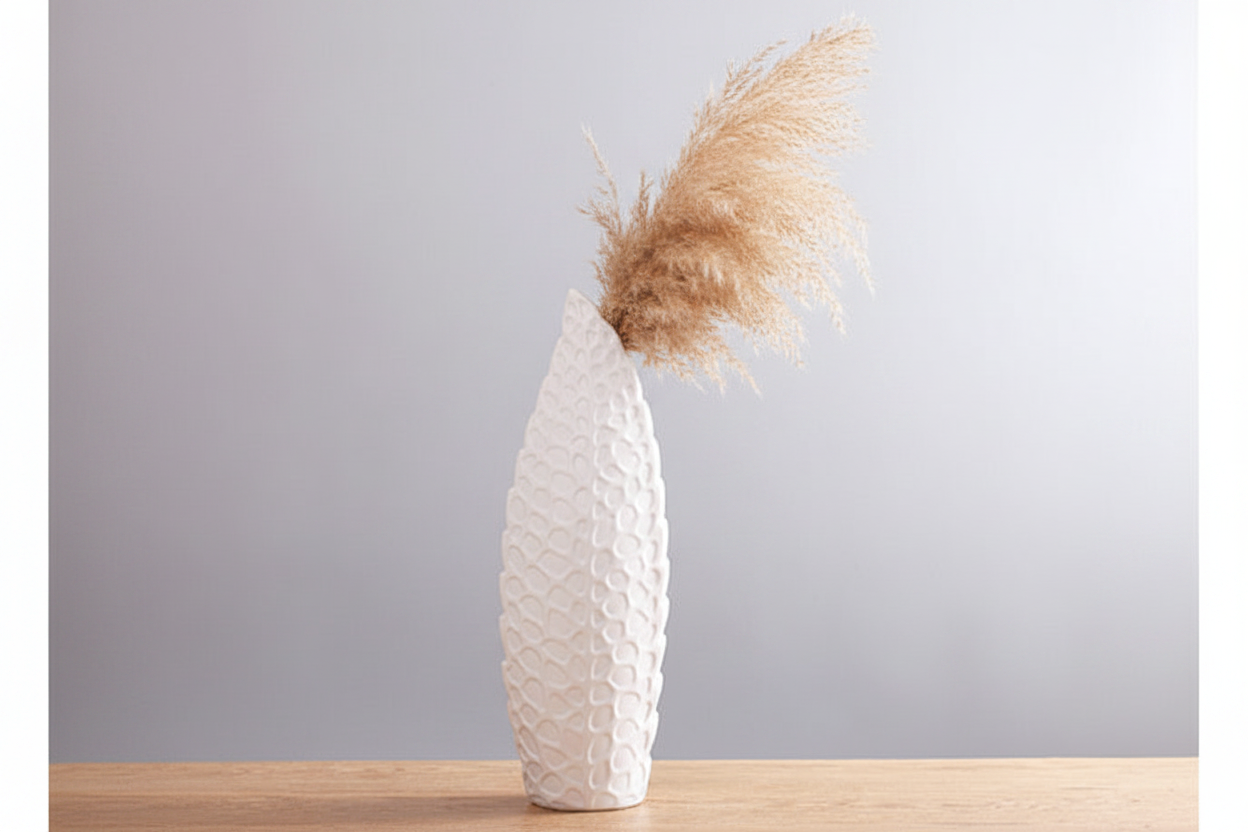 Nordic Textured Ceramic Vase — White | Small or Medium