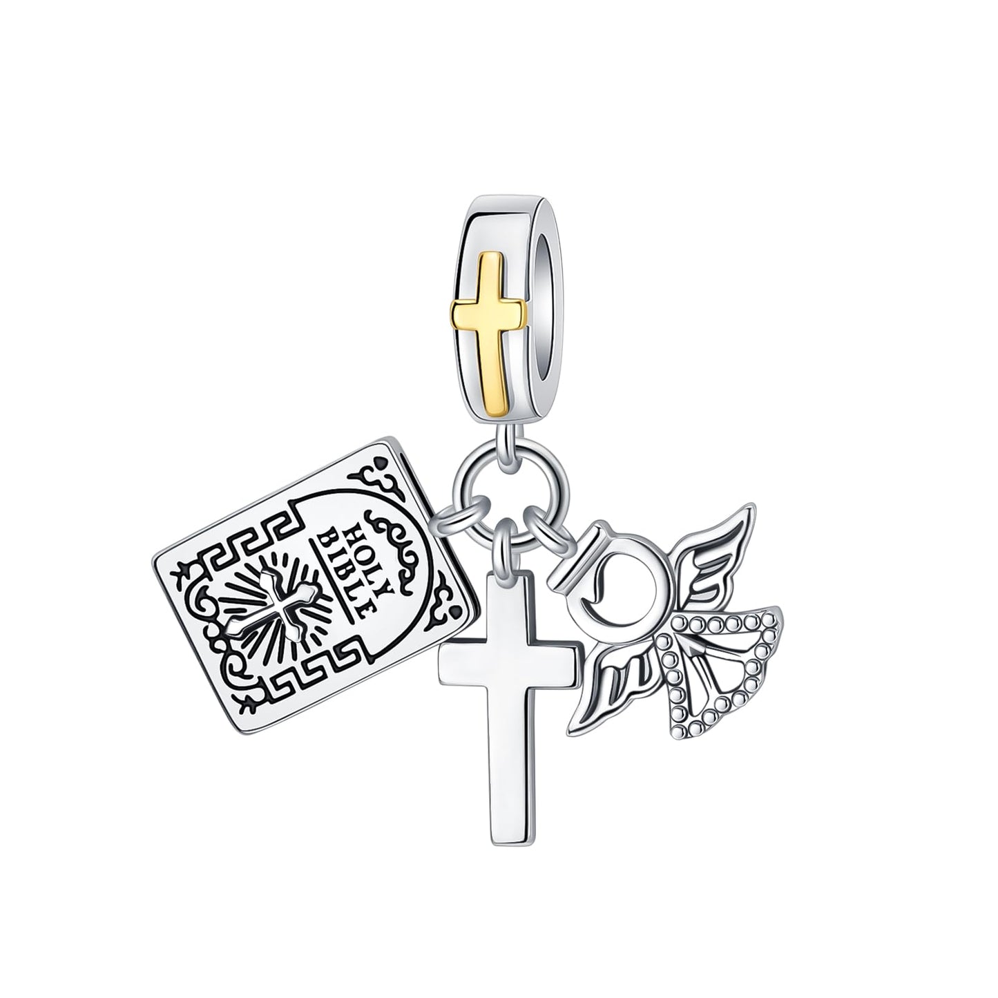 Bible Cross Angel Charm-Sterling Silver