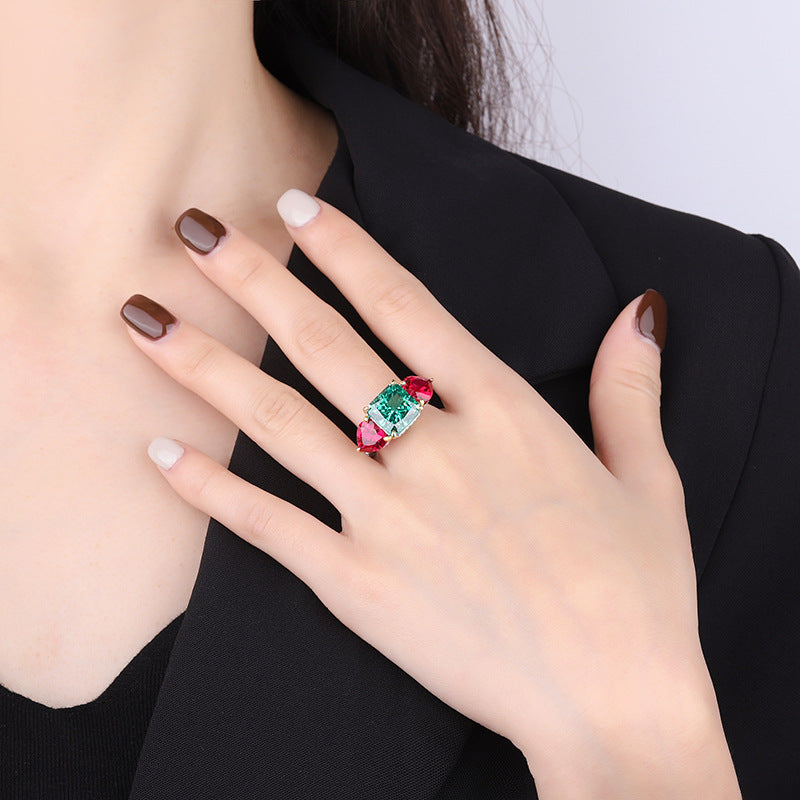 S925 Silver High Carbon Emerald Diamond Color Ring