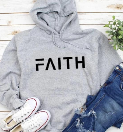 Faith Letter Print Hooded Sweatshirt