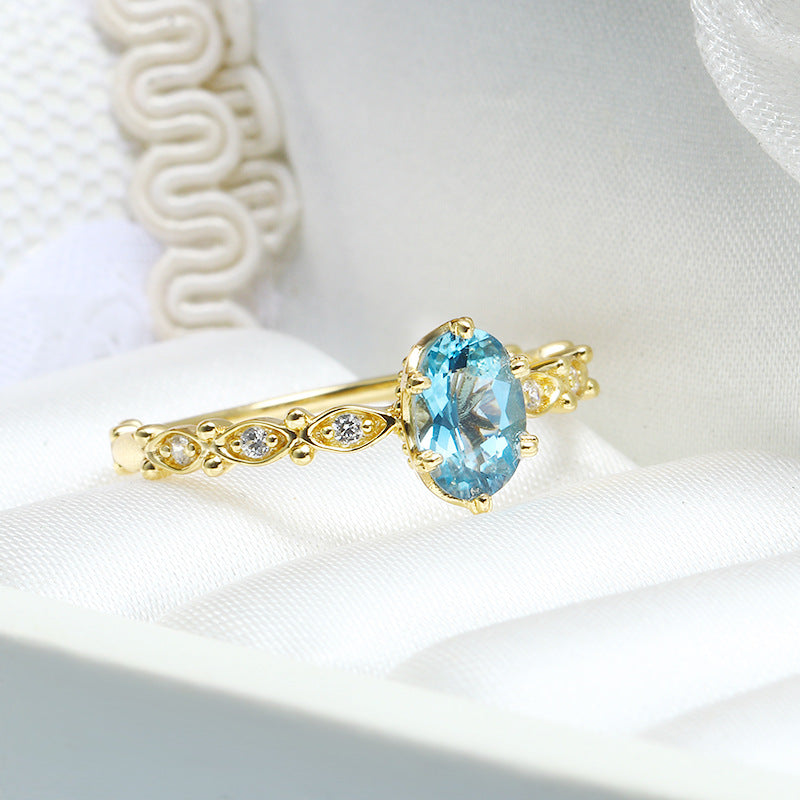 Vintage S925 Silver London Blue Topaz Marquise Ring