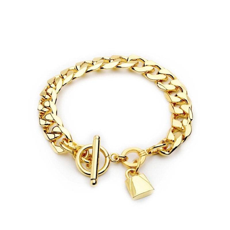 Gold Cuban Chain Bracelet with Padlock Charm — Toggle Clasp