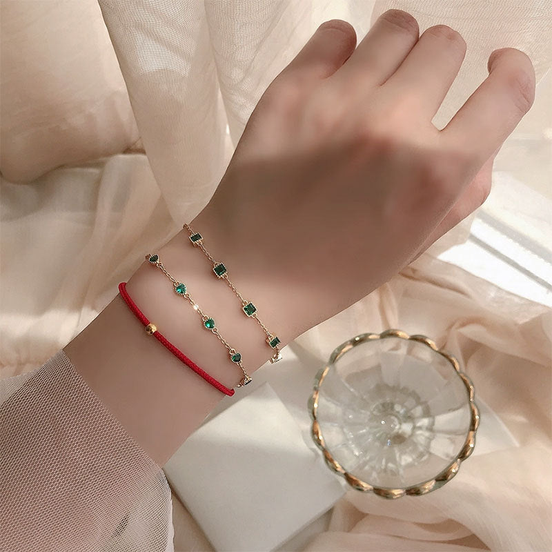 S925 Silver 14K Gold Plated Emerald Zirconia Bracelet
