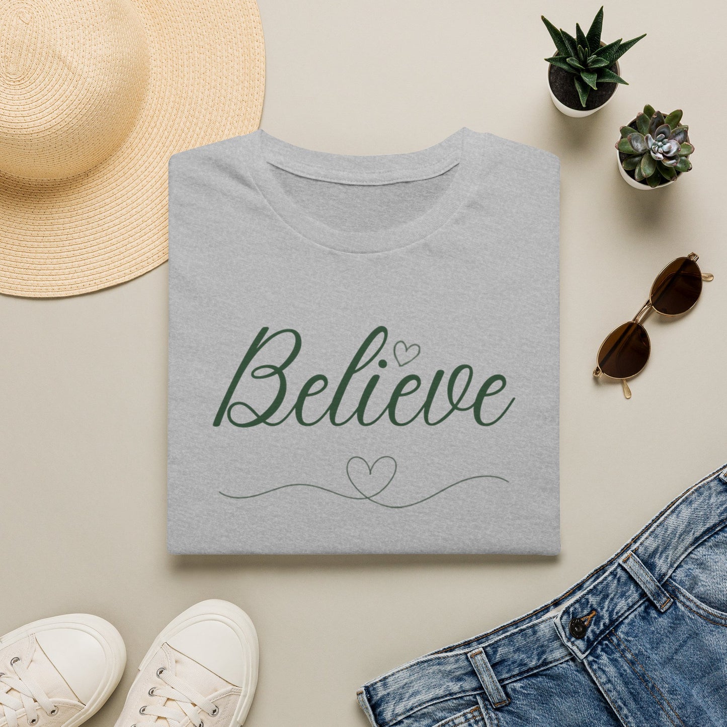 Women's Believe Graphic T-Shirt - Faith-Inspired Casual Top