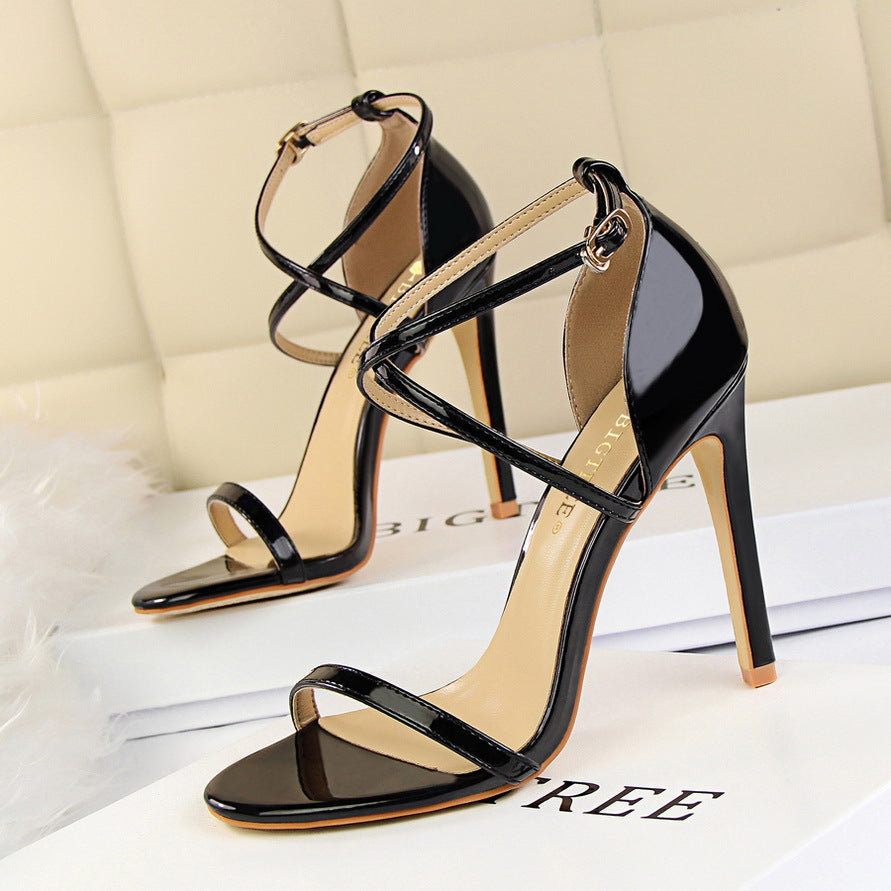 Cross Strap Patent Leather High Heels
