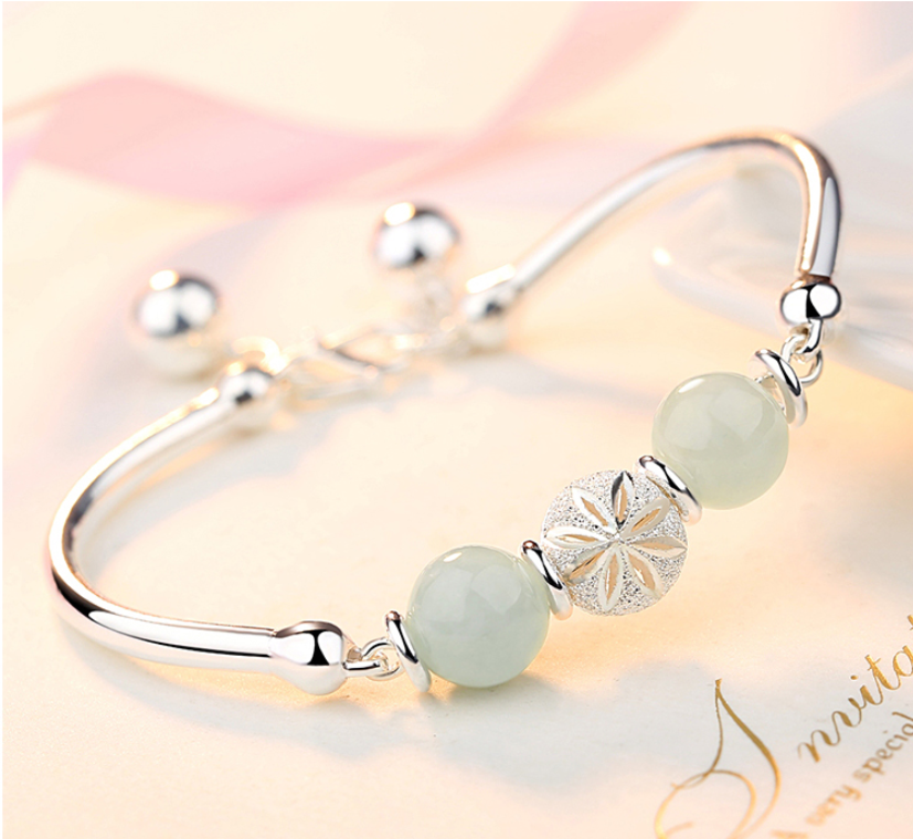 Jade Open Bangle and Bead Bracelet