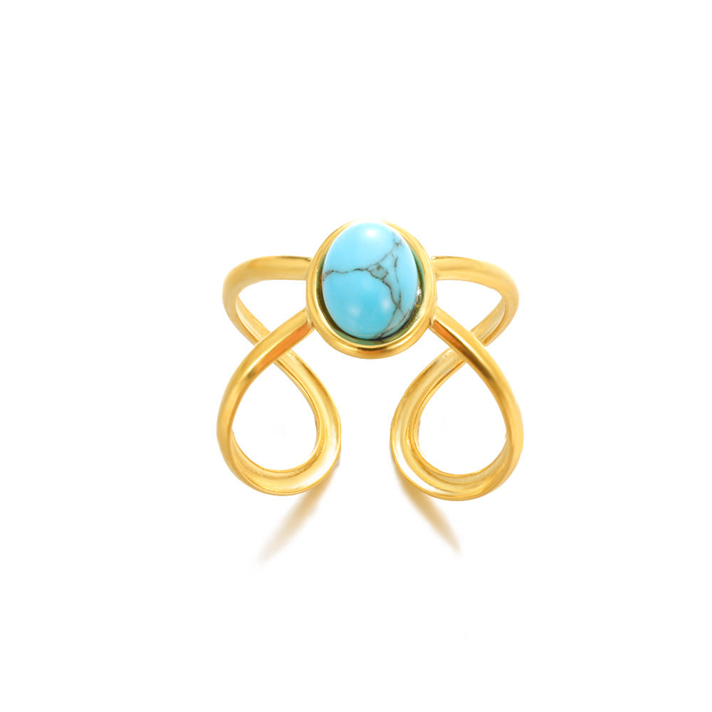 Turquoise Inlaid Stainless Steel Ring