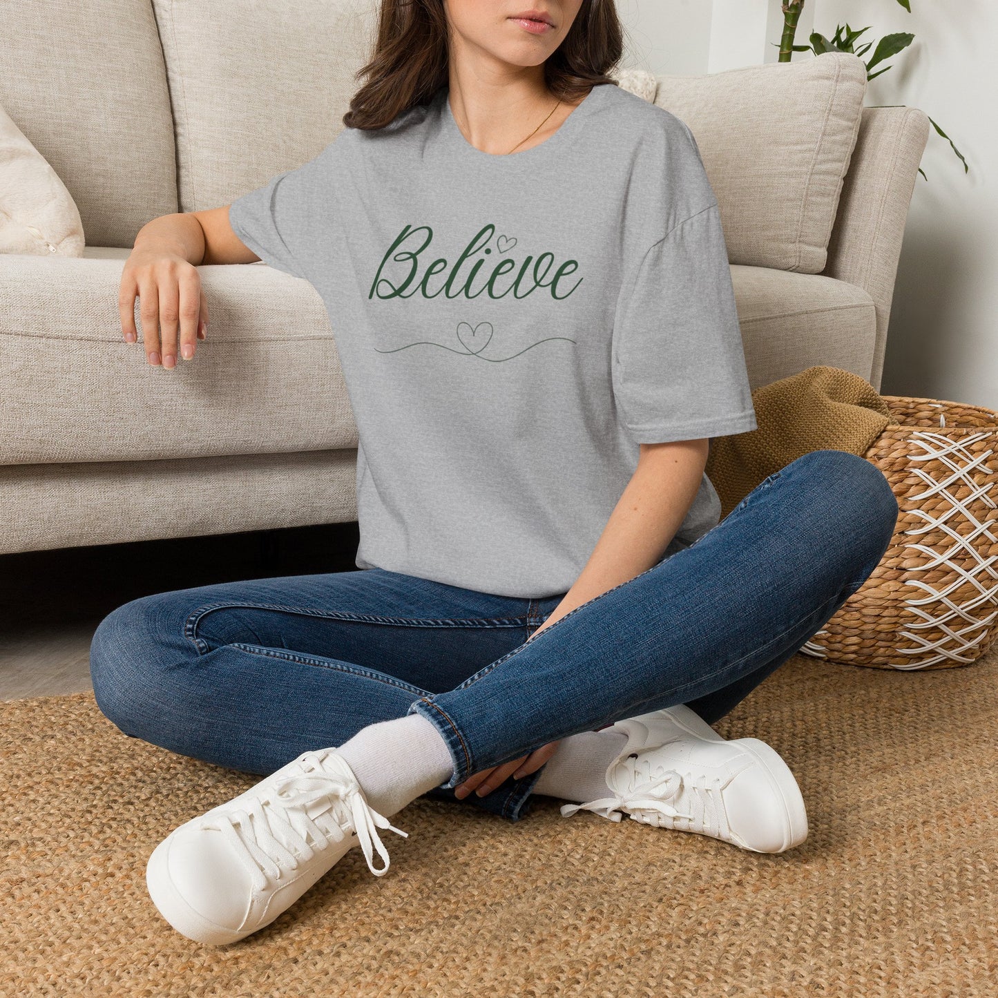 Women's Believe Graphic T-Shirt - Faith-Inspired Casual Top