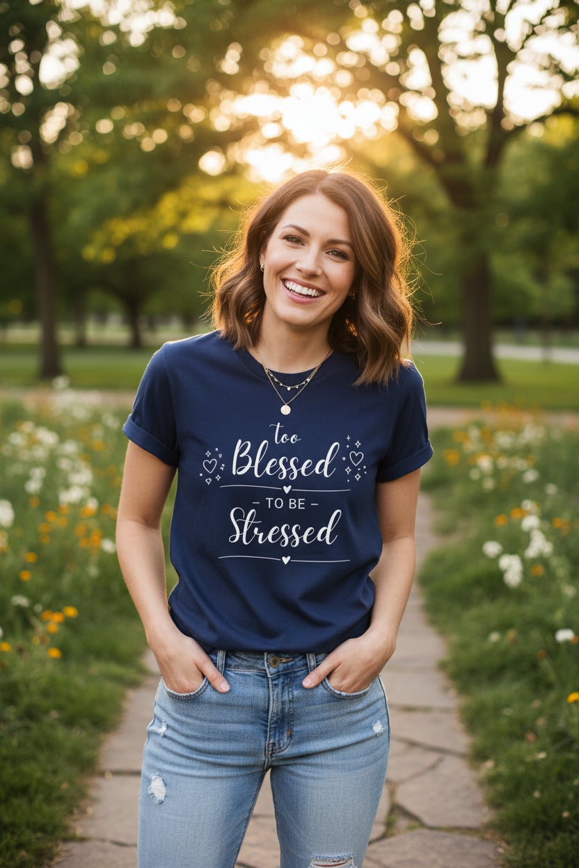 Women's "Too Blessed to Be Stressed" Graphic Cotton T-Shirt - Casual Daily Wear Top for Ladies