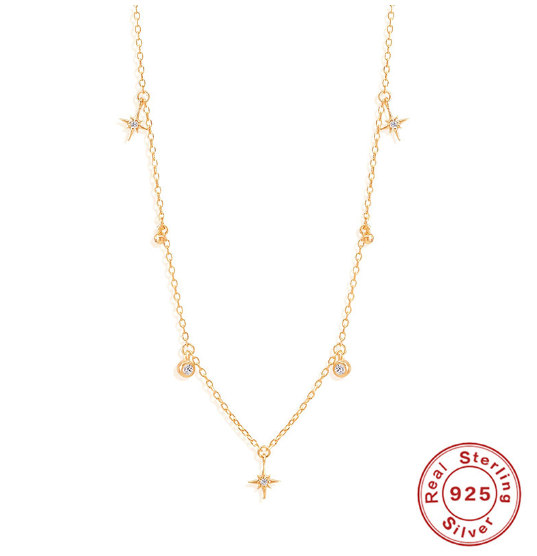 925 Sterling Silver Star and Moon Pendant Necklace