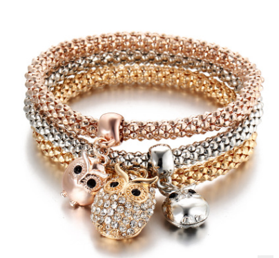 Owl Charm Layered Chain Bracelet with Colorful Accents