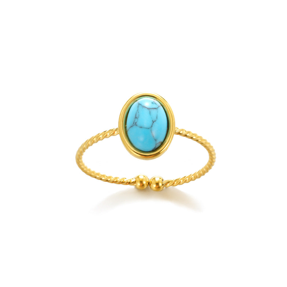 Turquoise Inlaid Stainless Steel Ring
