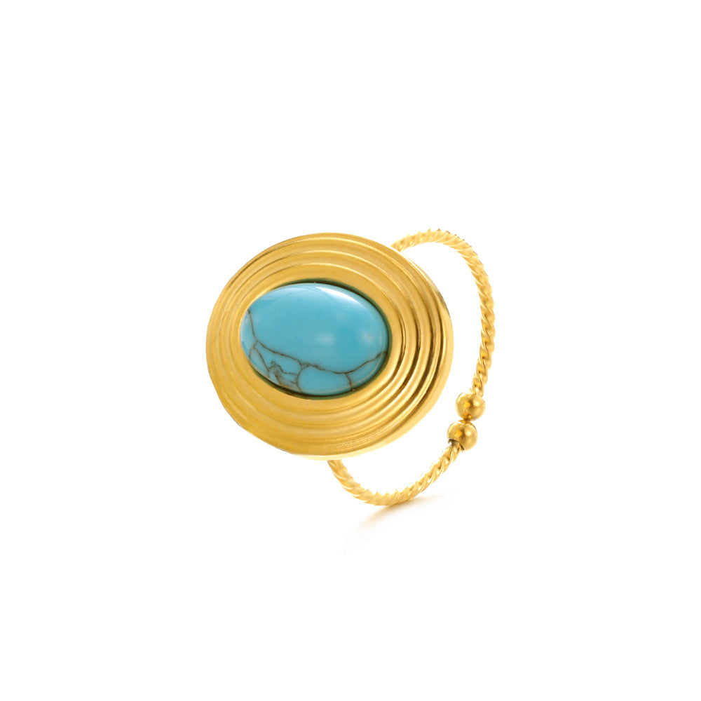 Turquoise Inlaid Stainless Steel Ring