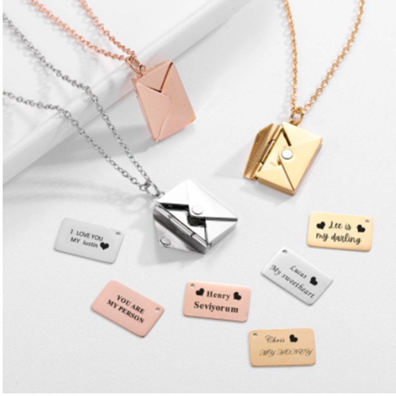Envelope Pendant Necklace – Titanium Steel in Rose Gold, Gold & Silver