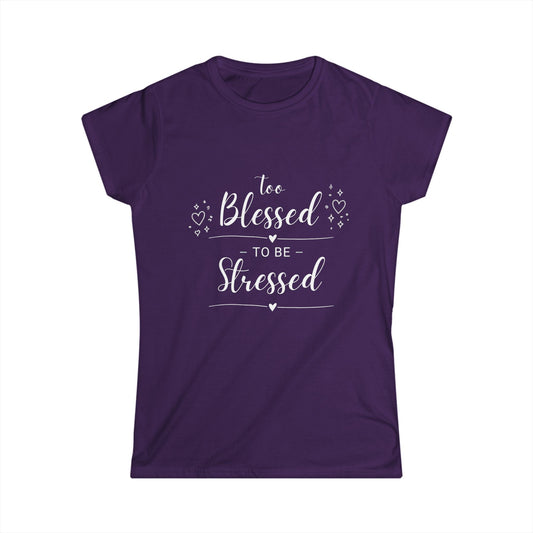 Women's "Too Blessed to Be Stressed" Graphic Cotton T-Shirt - Casual Daily Wear Top for Ladies