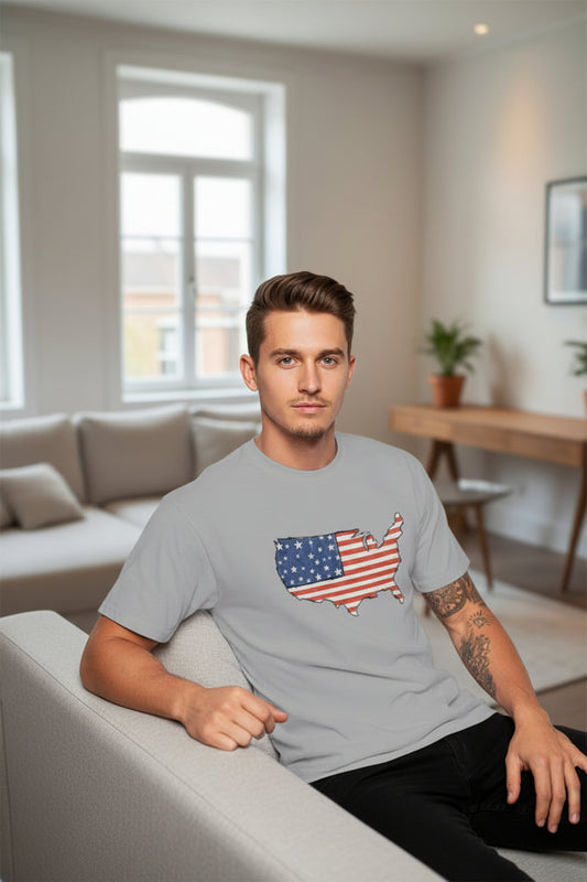 Men's 3D Patriotic Print T-Shirt — American Flag Graphic Tee