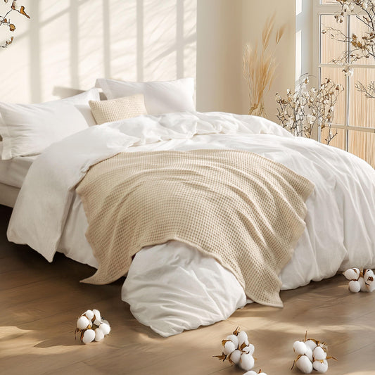 5-Piece Cotton Comforter Set – King Size with Waffle Throw Blanket