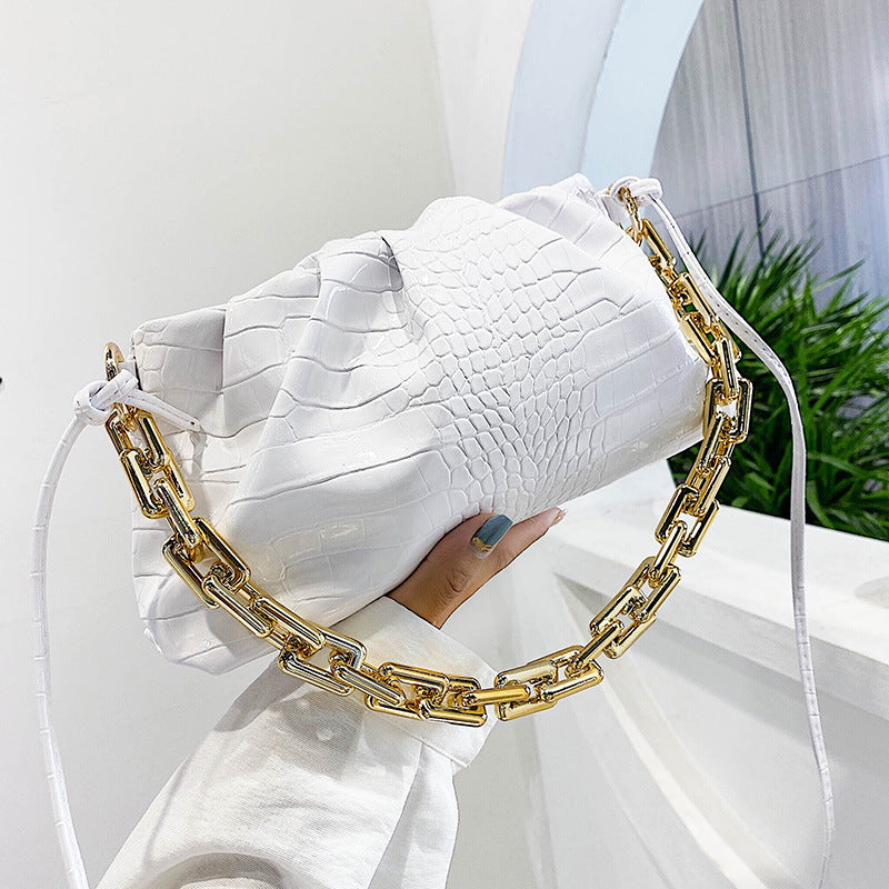 Trendy Women's Crocodile Texture Cloud Bag with Chain