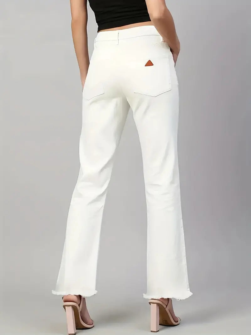 Women's High Waist Wide Leg Jeans – White Raw Hem
