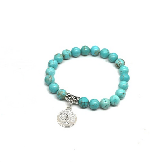 8mm Blue Turquoise Beaded Bracelet