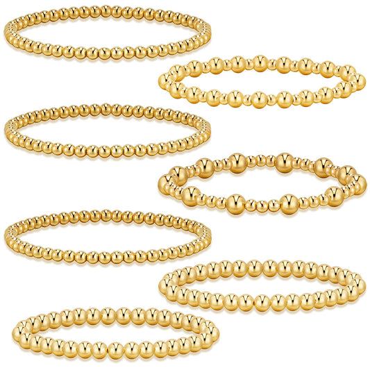 7-Piece Gold Plated Beaded Bracelet Set