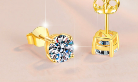 18K Gold Moissanite Stud Earrings in 925 Sterling Silver