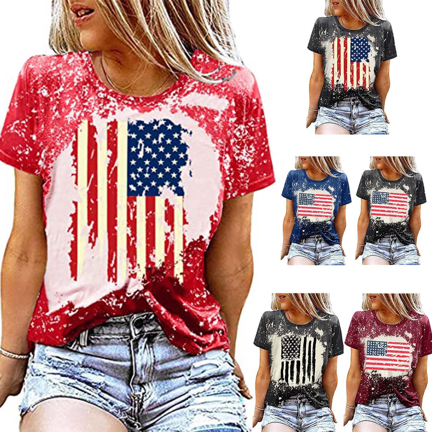 Women's Patriotic Flag Print T-Shirt