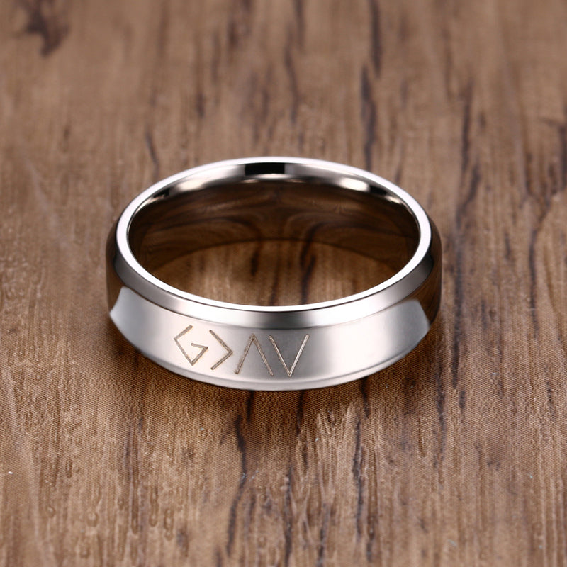 God Is Greater Christian Scripture Ring – Stainless Steel Faith Ring in Black, Silver & Gold