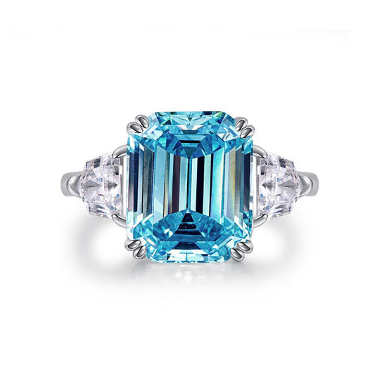 Sky Blue Topaz Emerald Cut Ring – 925 Sterling Silver