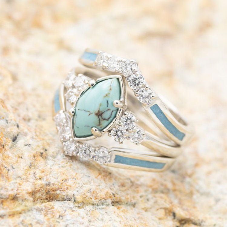 18K Gold Plated Multilayer Turquoise Rings Set (3 Pcs)