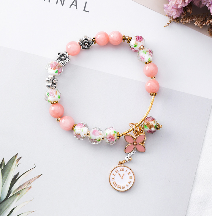 Vintage Floral Crystal Bracelet with Leaf Design