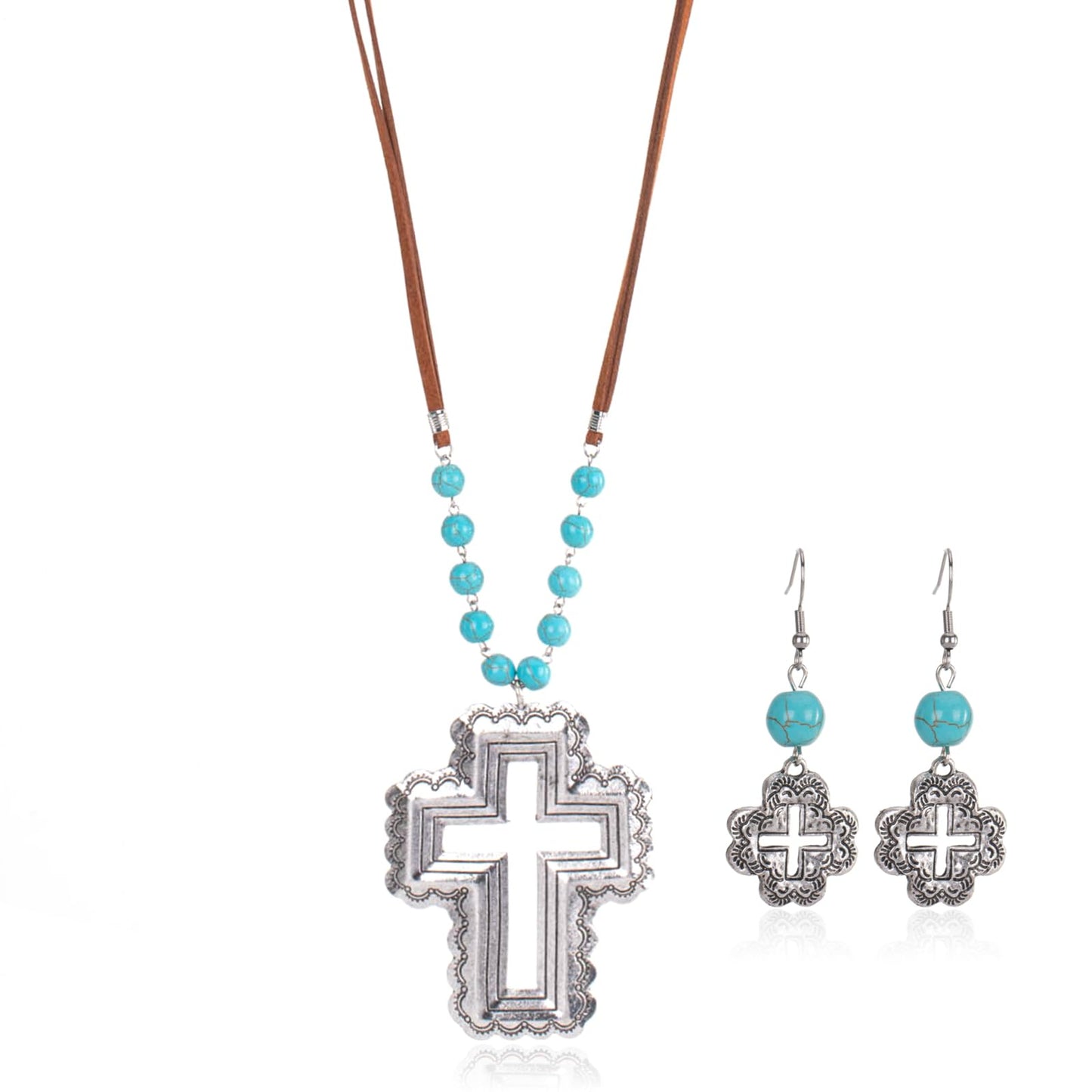 Faith Necklace Set – Turquoise Cross Pendant & Earrings
