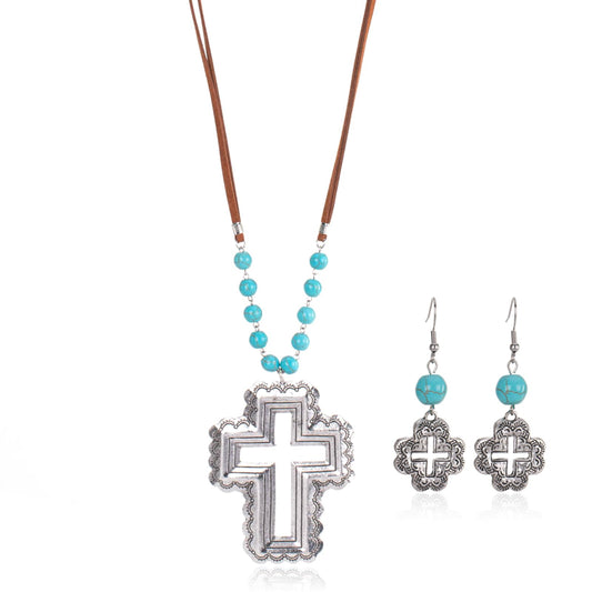 Faith Necklace Set – Turquoise Cross Pendant & Earrings