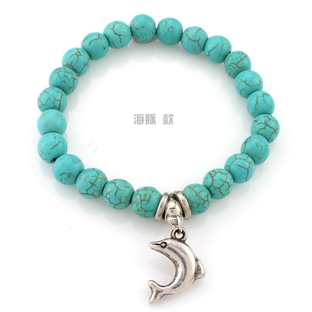 Blue Turquoise Charm Cross Bracelet