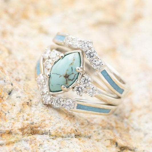 18K Gold Plated Multilayer Turquoise Rings Set (3 Pcs)