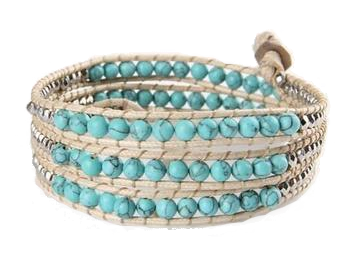Handmade 4-Wrap Faux Leather Bracelet with Turquoise