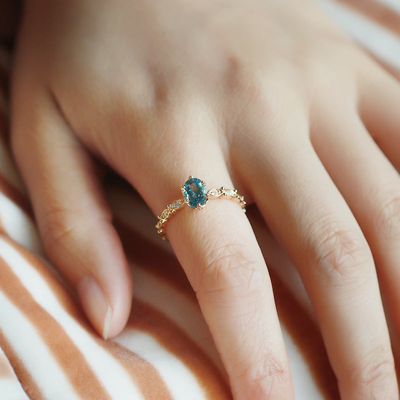 Vintage S925 Silver London Blue Topaz Marquise Ring