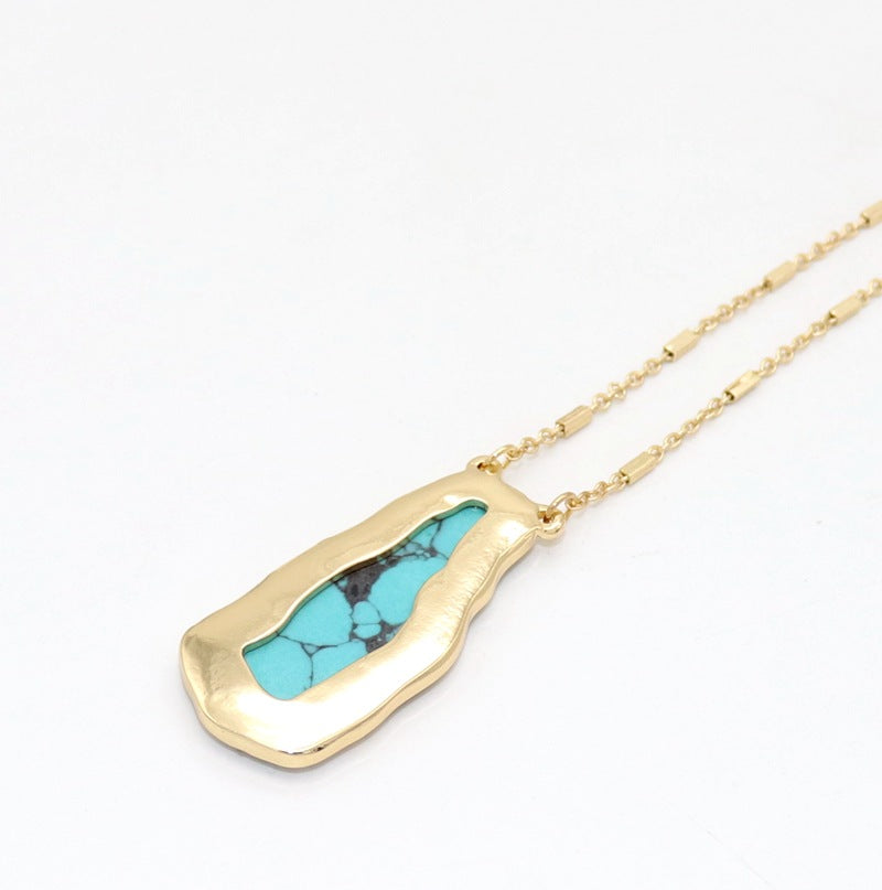 Elegant Long Necklace with Turquoise and Abalone Inlay
