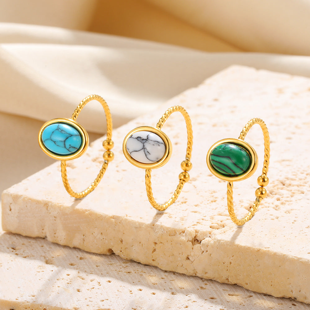 Turquoise Inlaid Stainless Steel Ring