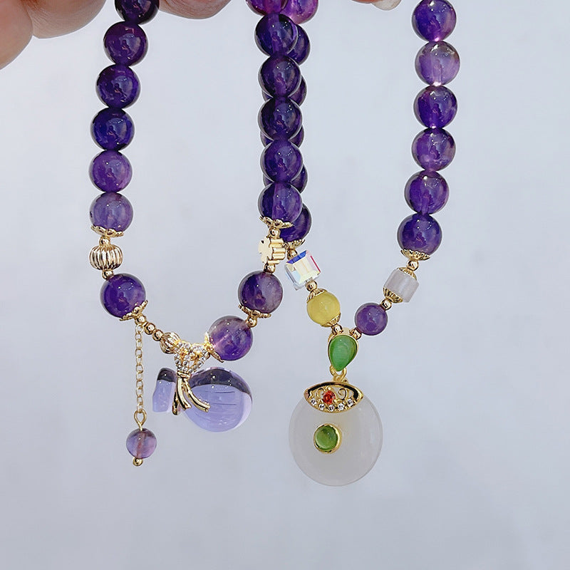 Vintage Beaded Amethyst Charm Bracelet